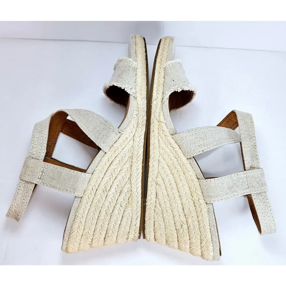 Lucky Brand‎ Maeli Beige Gold Strappy Espadrille Wedge Sandals Size 10M